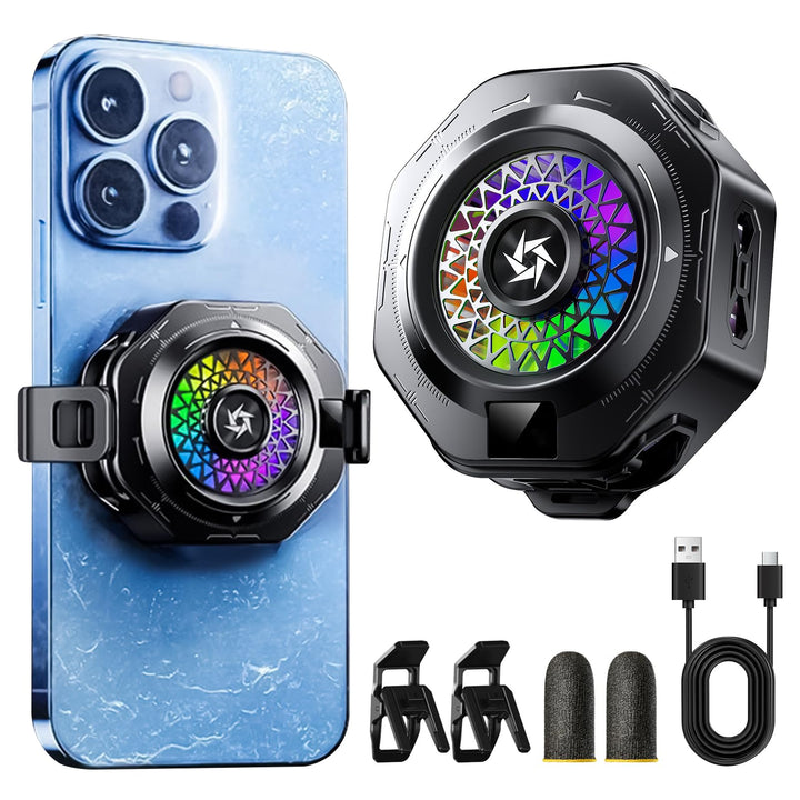 Handy Kühler, Tragbarer Magnetischer Handy Kühler mit RGB‑Beleuchtung, mit Echtzeit‑Temperaturanzeig