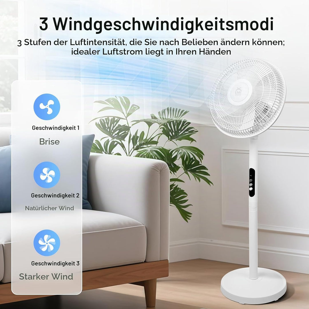 EXTRASTAR Standventilator 12 Zoll mit 3 Windstufen, 70° automatischer Schwenkfunktion &amp; 10° manuelle