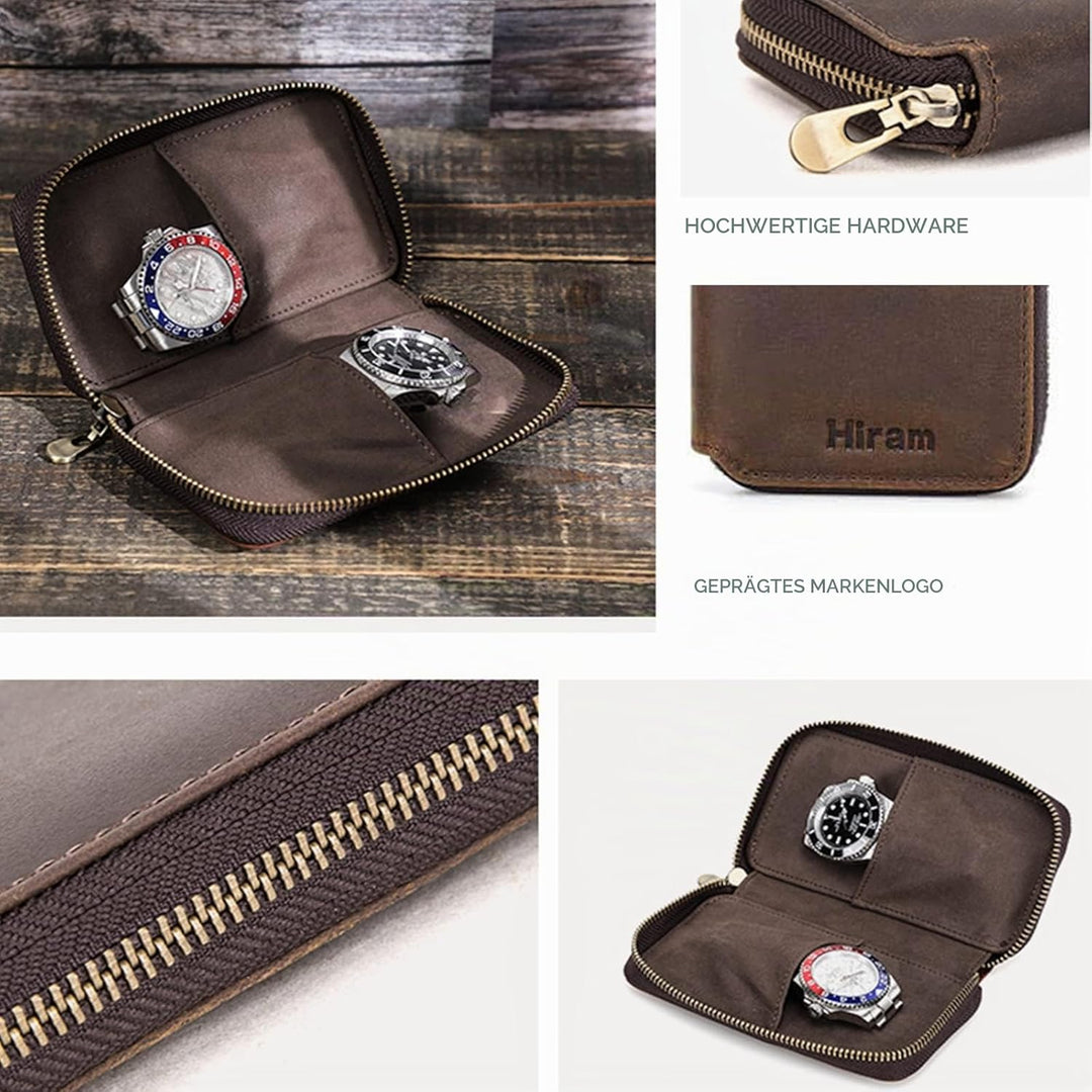 Hiram Echtleder Uhrenetui Reiseuhrenbox 2 Uhren Uhrenbox herren leder Tragbarer Schmuck Organizer Cf