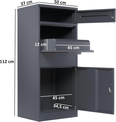 Zelsius Paketbriefkasten | RAL7016 Anthrazit | verzinkter pulverbeschichteter Stahl mit dunkelbraune
