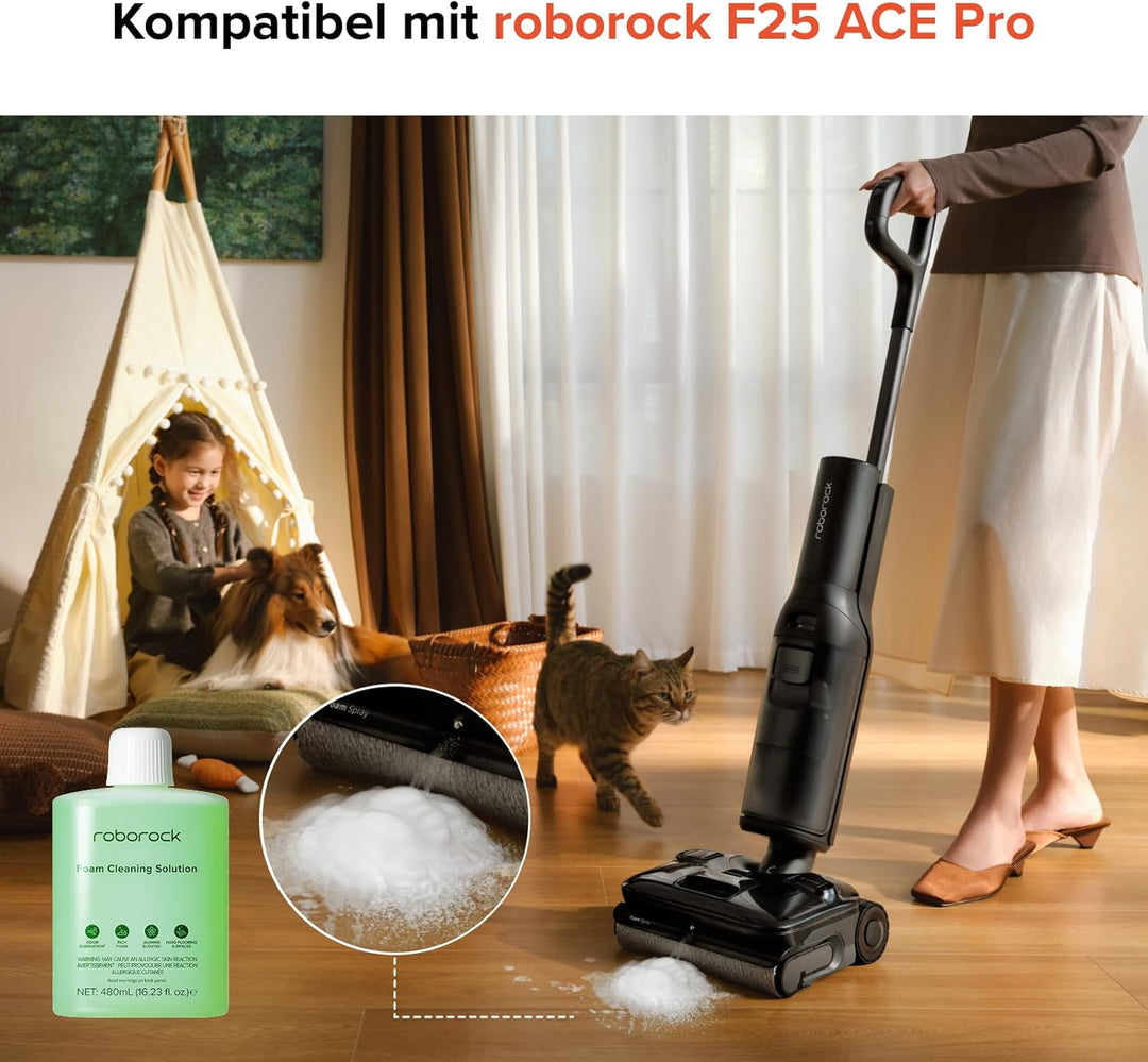 roborock Schaum-Bodenreiniger 480 ml, kompatibel mit F25 ACE Pro Nass-/Trockensauger, für Hartholz,