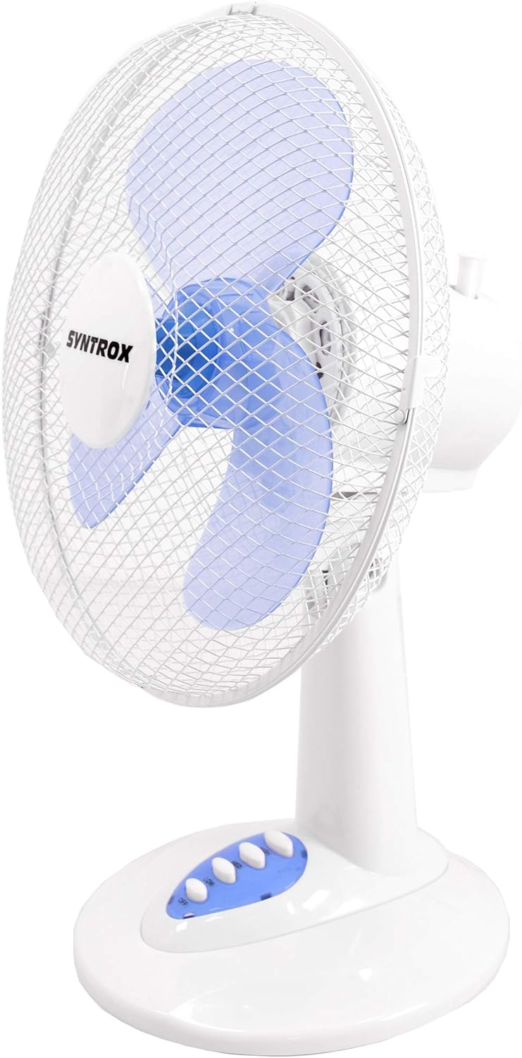 Syntrox Germany TVT-33W-WB 12" 35 cm Tischventilator mit 3 Geschwindigkeiten, Oszillation Windmaschi