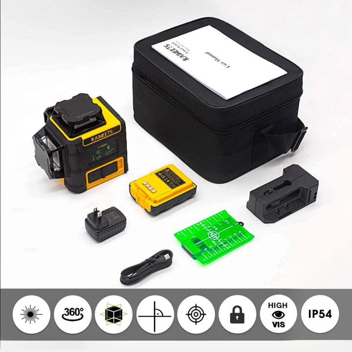 KAIWEETS 3x360° Kreuzlinienlaser Grün KT360A, Selbstnivellierender Linienlaser mit Manuellem Modus ±