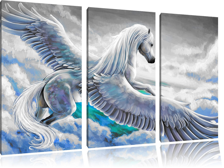 Pixxprint Pegasus fliegt über den Wolken B&W Detail 3-Teiler Leinwandbild 120x80 Bild auf Leinwand