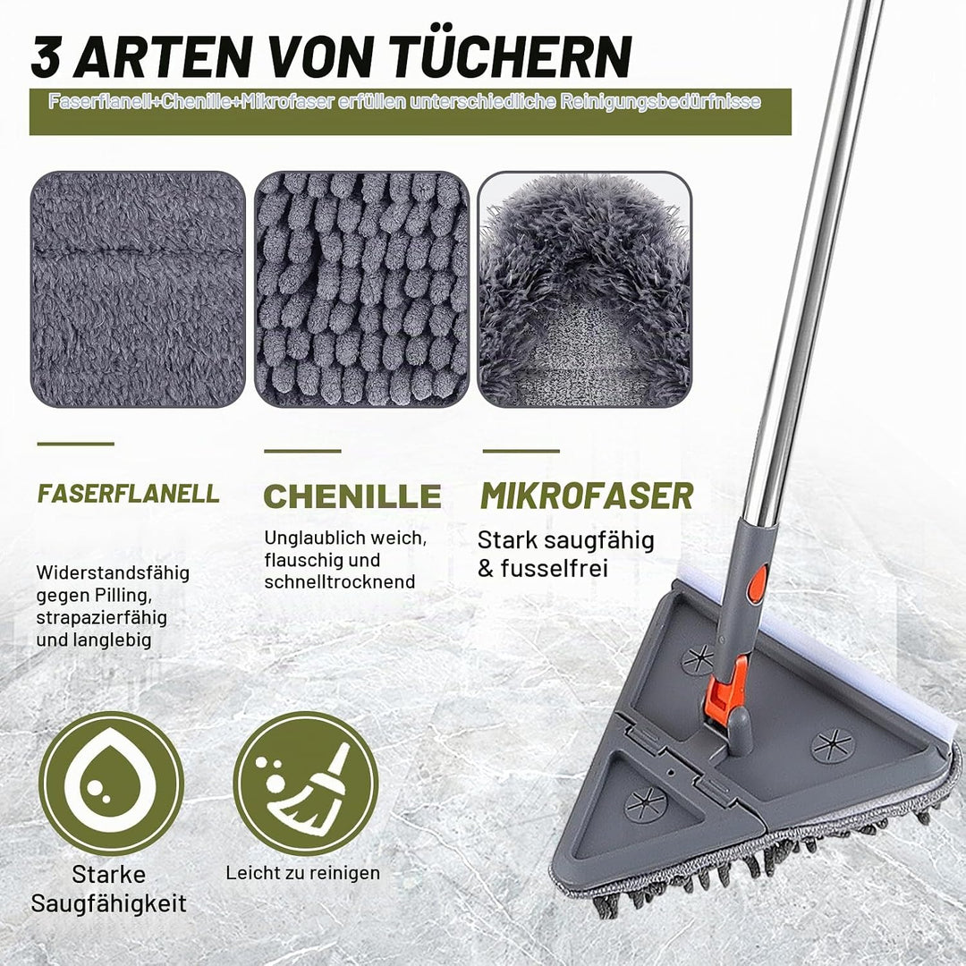 Wandreinigungsmopp, Verstellbarer Reinigungsmopp mit Langem Griff 200cm, Dreieckiger Reinigungsmopp
