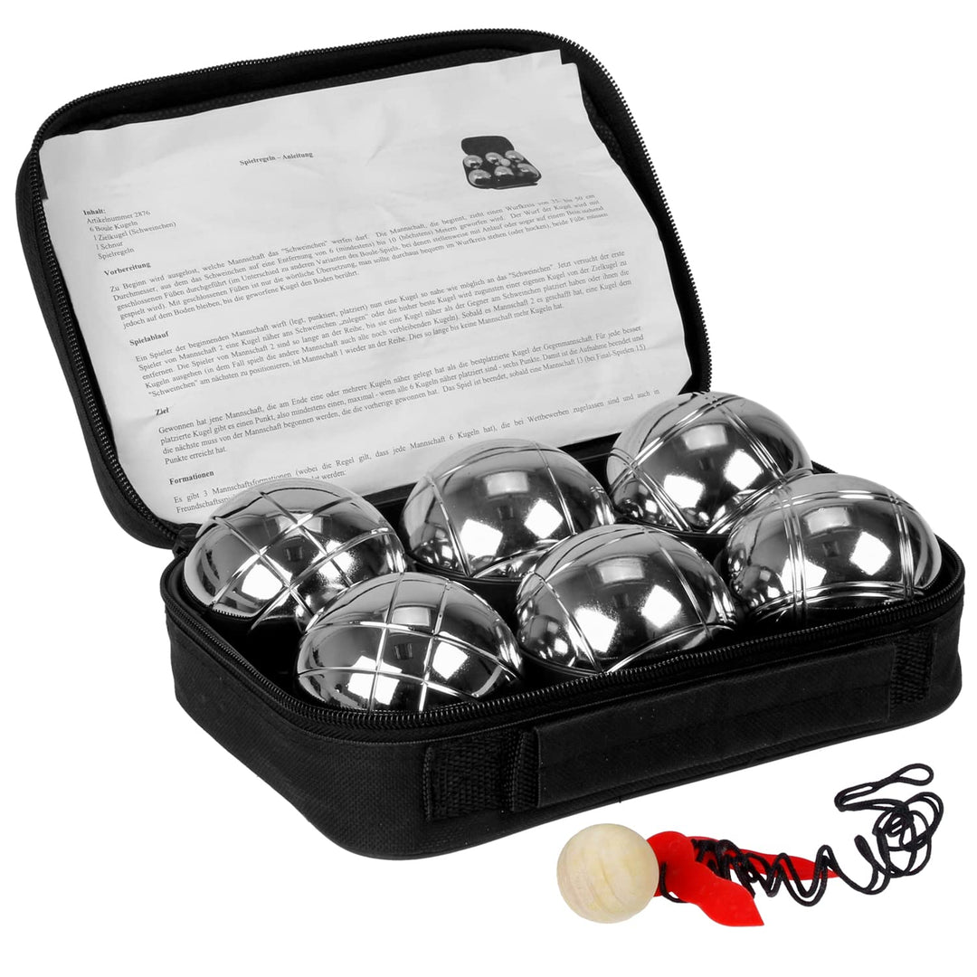 FunTomia Boccia Kugeln Set, Boule Kugeln mit 6X Metall-Kugeln 73mm, 720g, 1x Holz-Kugel, 1x Abstands