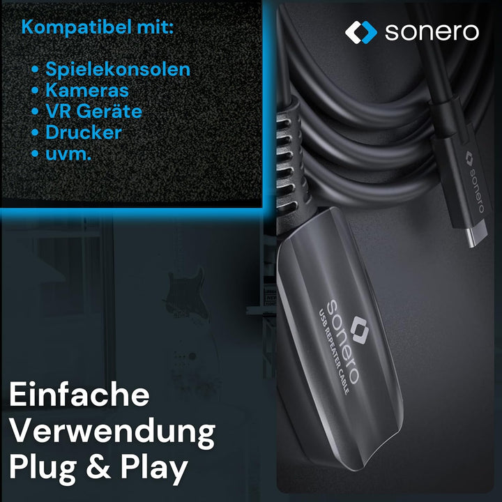 Sonero USB 3.2 Gen1x1 Aktive Verlängerung - C/C - schwarz - 10,00m 10,0 m USB-C auf USB-C, 10,0 m US