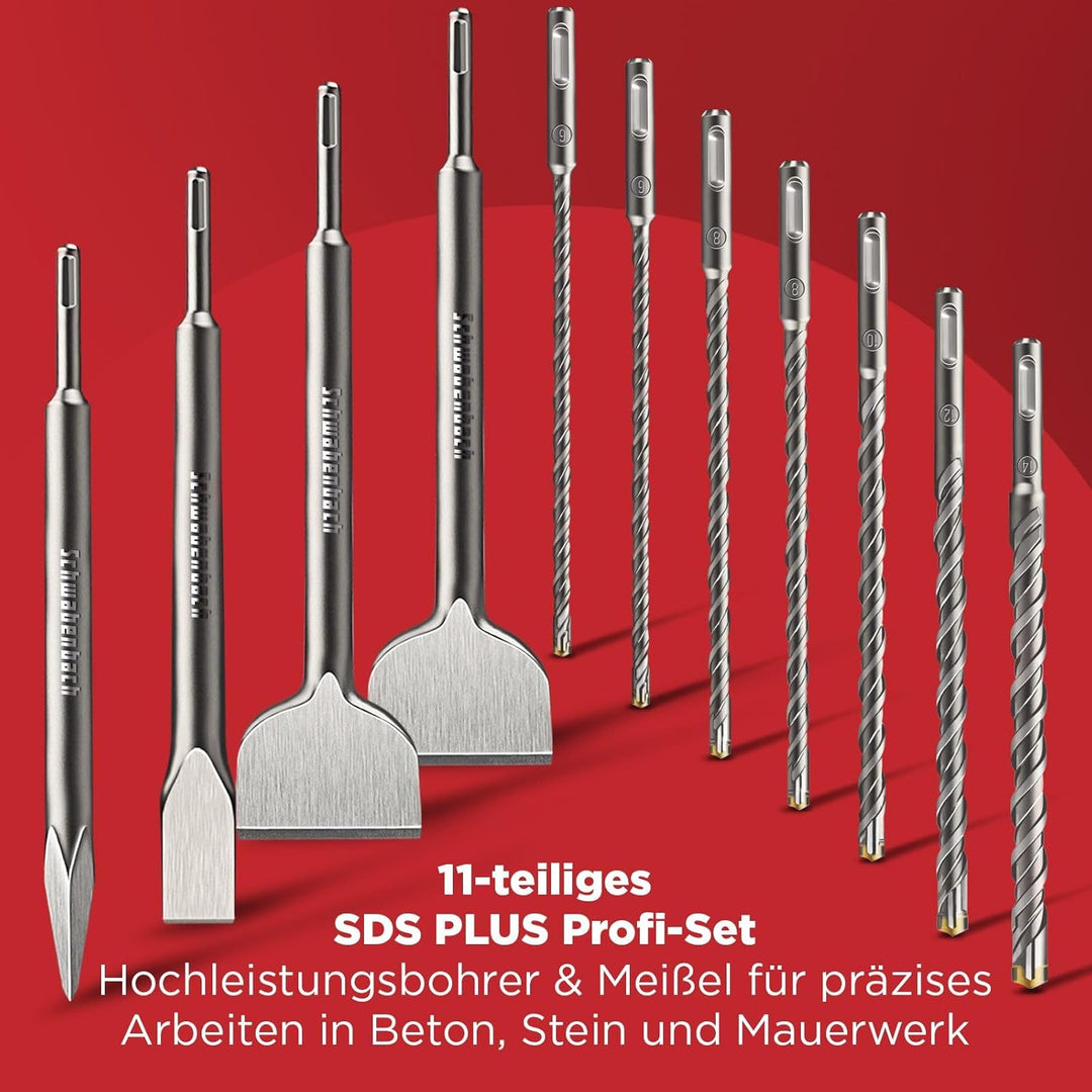 SCHWABENBACH ® SDS PLUS Bohrer- und Meissel-Set 11tlg 7x Betonbohrer 6-14 mm + 4x Meissel Kompatibel