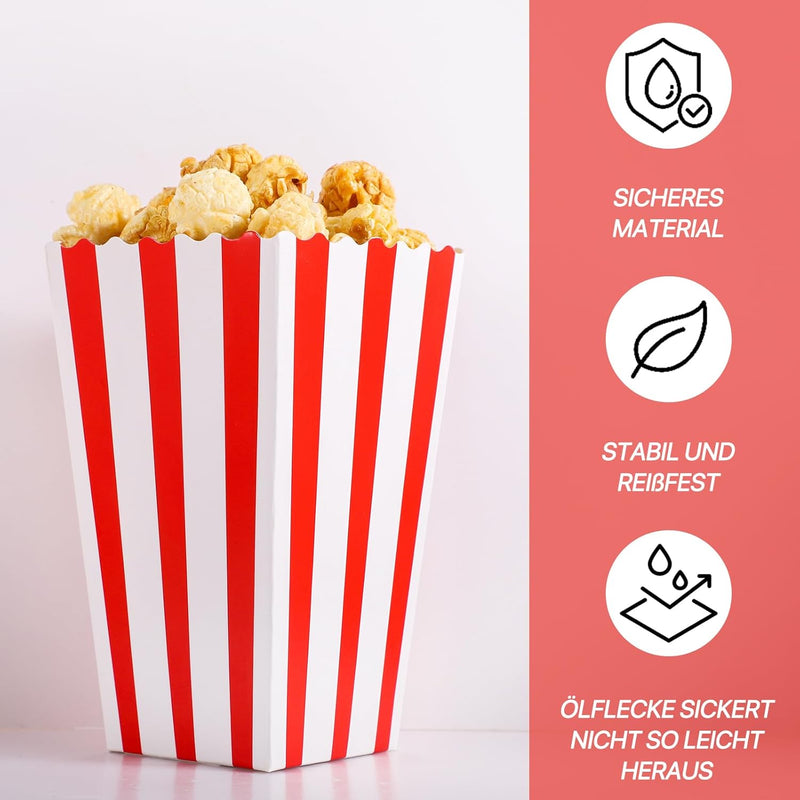 100 Stück Popcorn Tüten, 11,5x7x5 cm Popcorntüten Klein Popcorn Boxen Rot Weiss Snacktüten Süssigkei