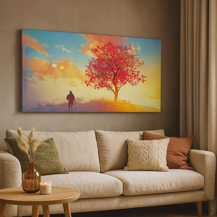 Panorama Bilder auf Leinwand 100x40cm Leinwandbild mit Rahmen Baum Wiese Feld Gross Wanddeko Bild Sc