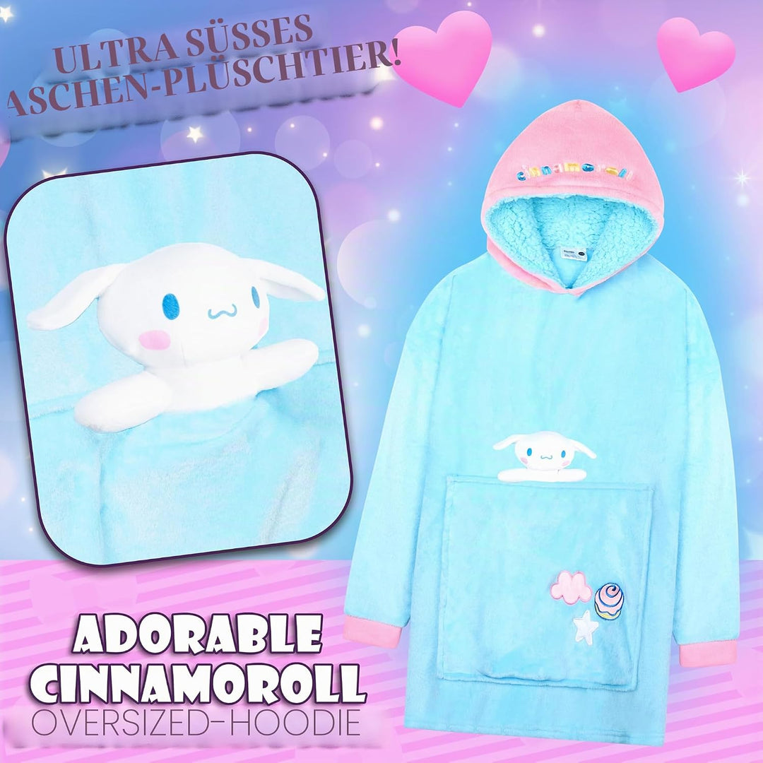 Hello Kitty Sanrio Kapuzenpullover Mädchen Teenager, Oversized Hoodie, Decke mit Ärmeln und Plüschbe
