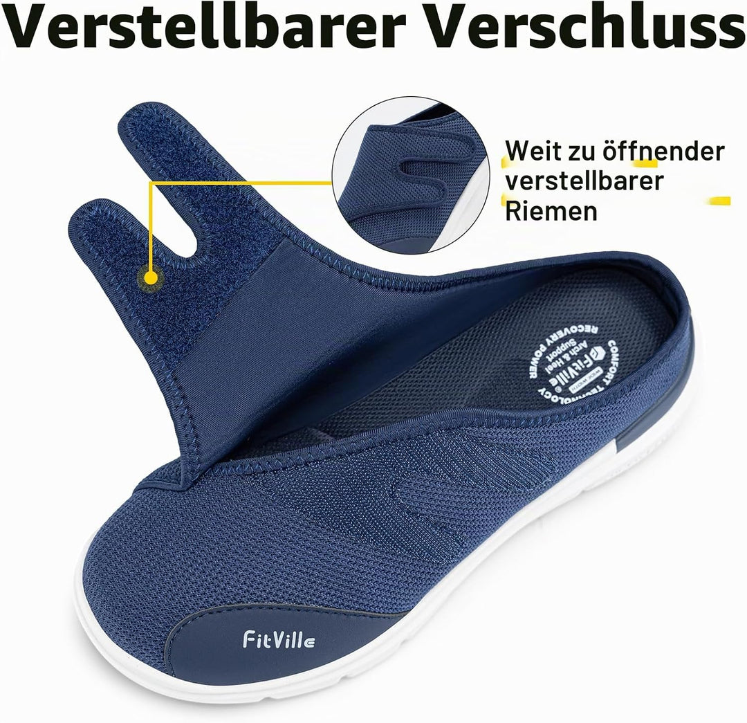 FitVille Diabetiker Slipper Herren Extra Weit Gesundheitsschuhe mit Klettverschluss Orthopädische Ha