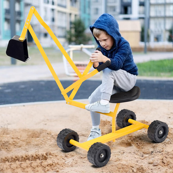 GOPLUS Kinder Sitzbagger, Sandbagger Aufsitzbagger mit 360°drehbarem Sitz & grosser Schaufel & Gummi