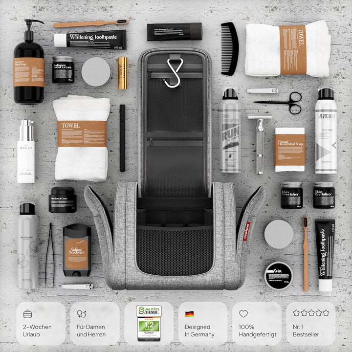 Travelaner® Kulturbeutel Design 2026, 3-in-1 Kulturtasche zum Aufhängen mit 7 Liter Stauraum für Dam