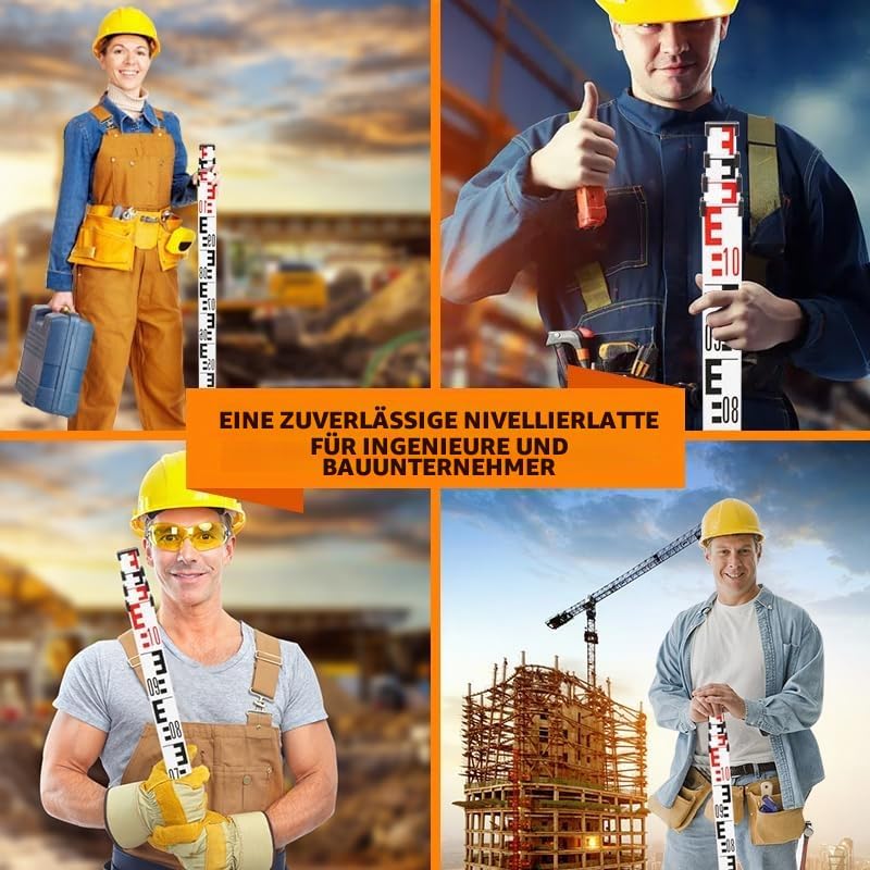 GEOLENI Nivellier Messlatte, Aluminium Nivellierlatte, Teleskop Nivellierlatte, 4m Länge in 5 Segmen
