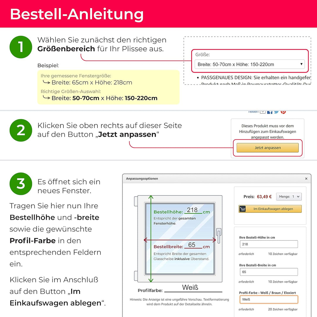 SchattenFreude Waben-Plissee nach Mass für Fenster | 100% verdunkelnd/Blackout | Mit Klemm-Haltern |