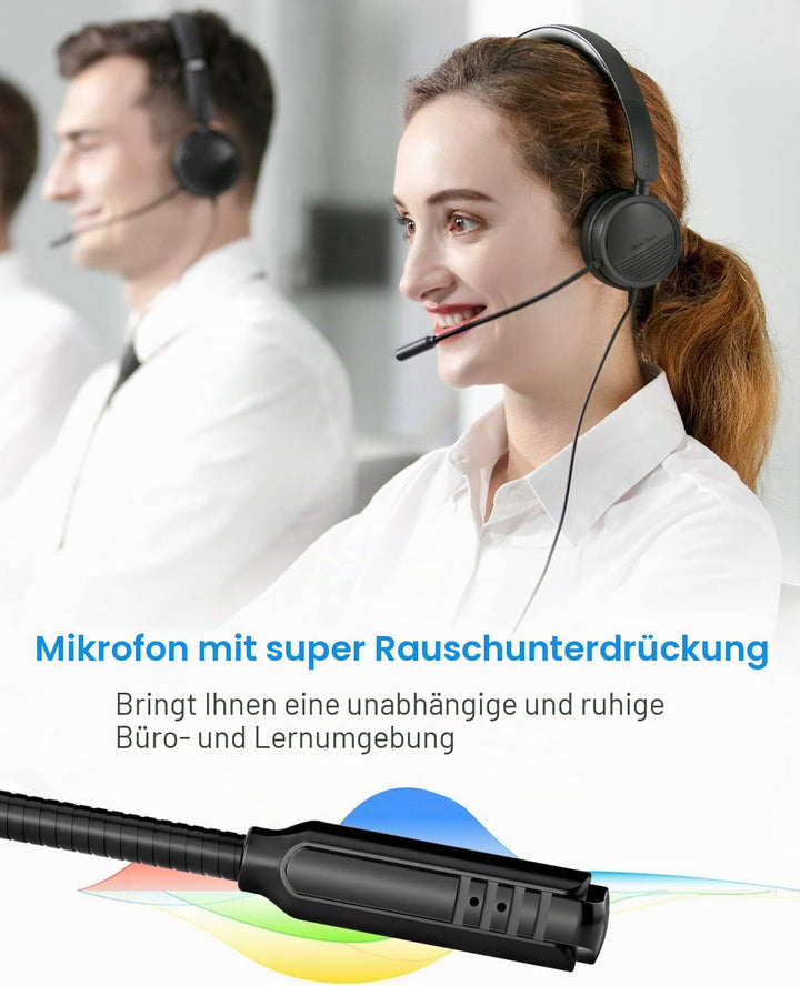 New Bee PC Headset mit Mikrofon USB/3,5mm Geräuschunterdrückendes Mikrofon Komfortabler, Leichter Bu
