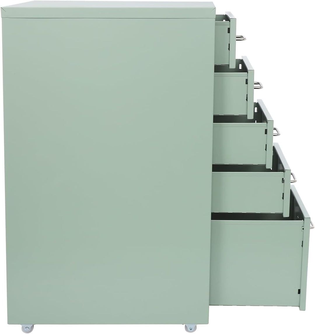 OUKANING Mobiler Aktenschrank mit 5 Schubladen & Rollen - Rollcontainer aus Metall, 50kg Traglast Sc