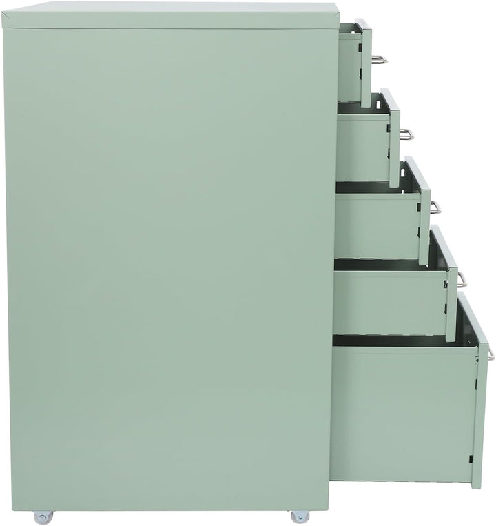 OUKANING Mobiler Aktenschrank mit 5 Schubladen & Rollen - Rollcontainer aus Metall, 50kg Traglast Sc