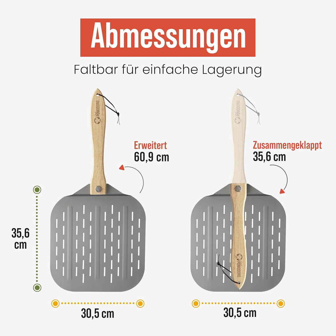 Chef Pomodoro - Pizzaschieber - 30,5 x 35,6 cm - Faltbarer Griff - Perforierte Aluminium Pizzaschauf