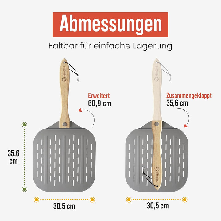 Chef Pomodoro - Pizzaschieber - 30,5 x 35,6 cm - Faltbarer Griff - Perforierte Aluminium Pizzaschauf