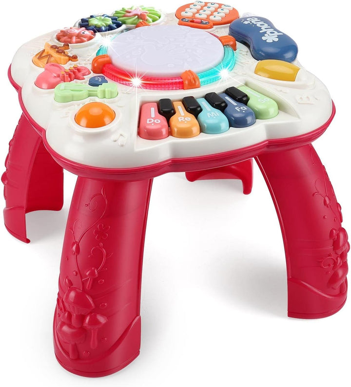 Aktivitäts-Tisch mit Licht & Musik für Babys 0-36 Monate, Lernspielzeug mit Geräuschen und LED-Effek