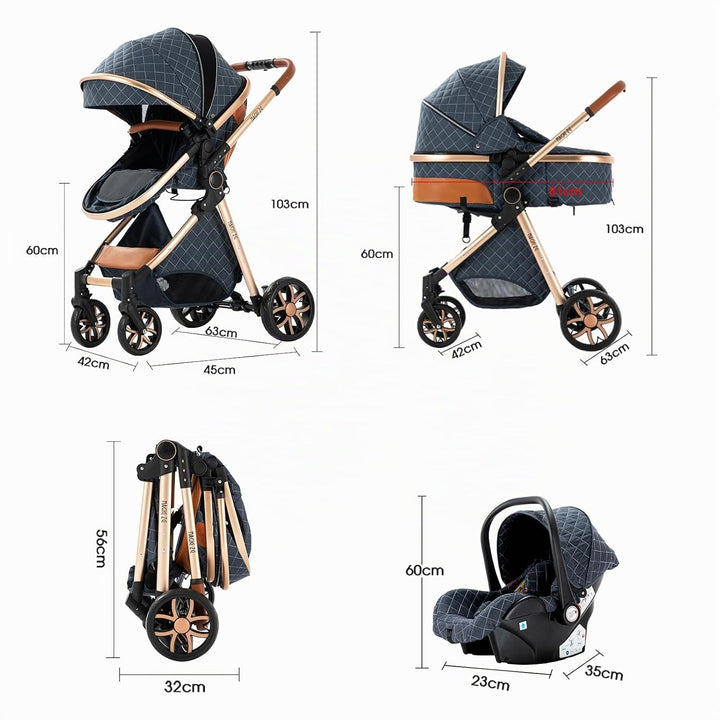 NADDLILY Kinderwagen 3 in 1, Buggy mit Umkehrbarem Zwei-Wege-Schub, Kinderwagen mit Faltbarem Tragba