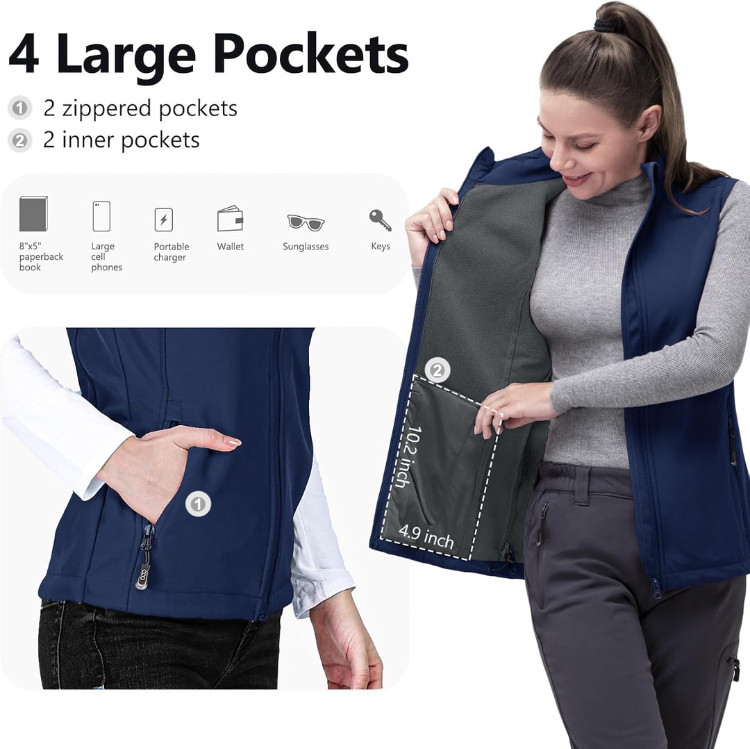 33,000ft Weste Damen Outdoor Leichte Softshell Weste Wasserdicht Ärmellose Jacke Winddichte Fleece D