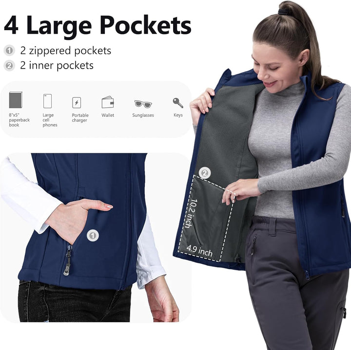 33,000ft Weste Damen Outdoor Leichte Softshell Weste Wasserdicht Ärmellose Jacke Winddichte Fleece D