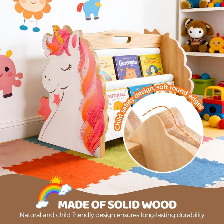 Kinder Bücherregal Holz mit 2 Etagen Bücherdisplays, Montessori Bücherregal Kinder, Kinderregal, Büc