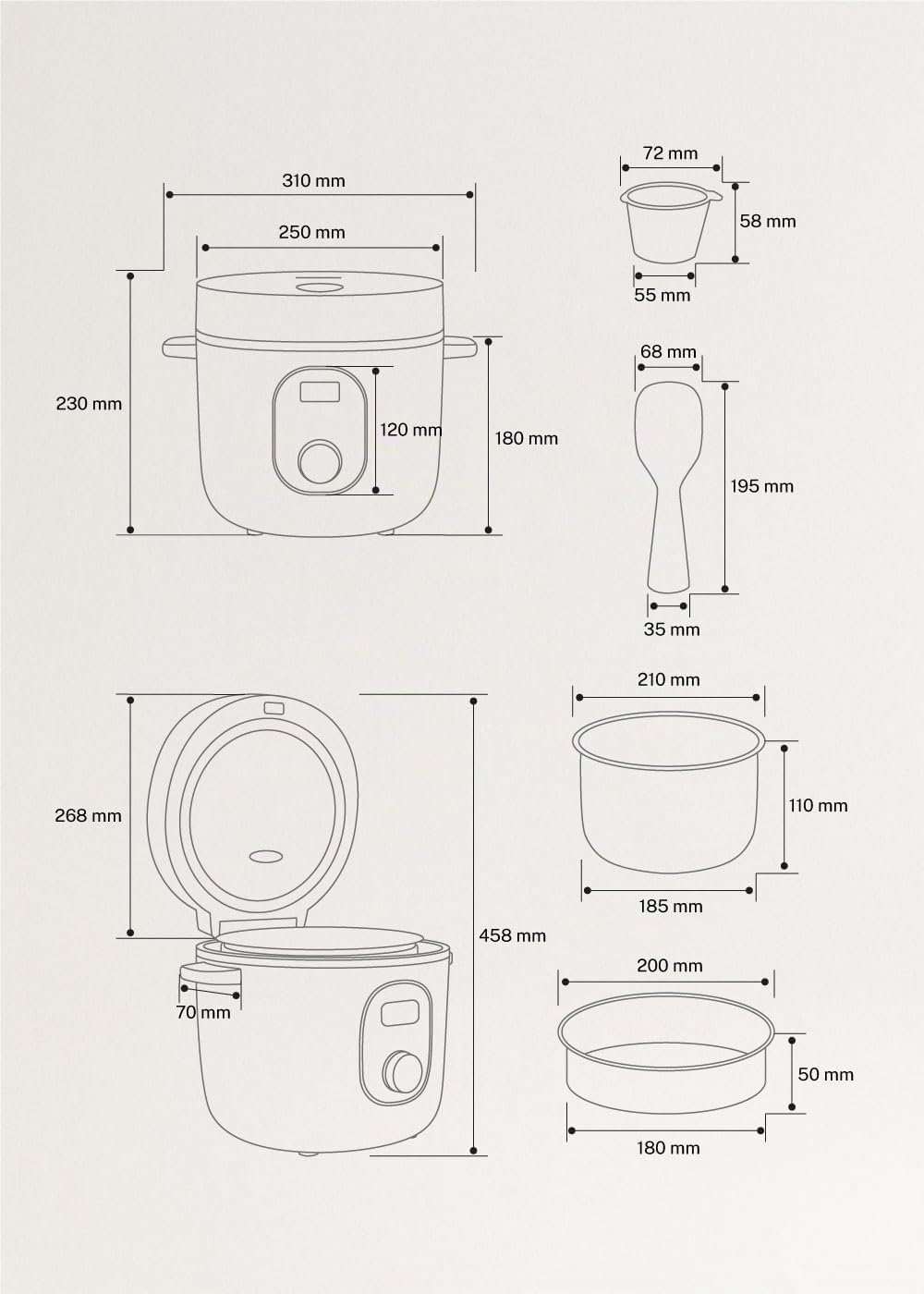 CREATE Rice Cooker Studio, elektrischer Reiskocher, 3 l, Mokka, programmierbar bis 24 Stunden, mit D