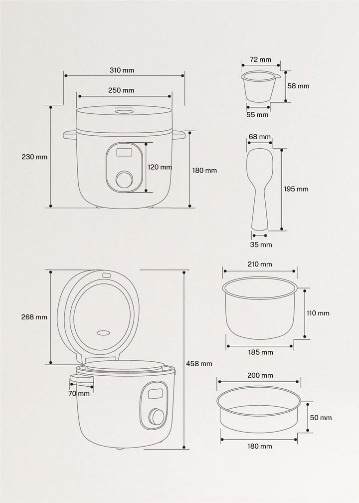 CREATE Rice Cooker Studio, elektrischer Reiskocher, 3 l, Mokka, programmierbar bis 24 Stunden, mit D
