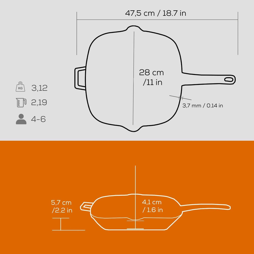 LAVA GRILLPAN M/TEGENGREEP 280X280 MM LVPGT2828K0O ORANGE/BLACK 47.5 x 32 x 5.7 cm Farbverlauf Orang