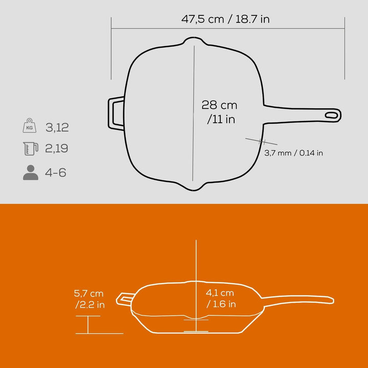 LAVA GRILLPAN M/TEGENGREEP 280X280 MM LVPGT2828K0O ORANGE/BLACK 47.5 x 32 x 5.7 cm Farbverlauf Orang