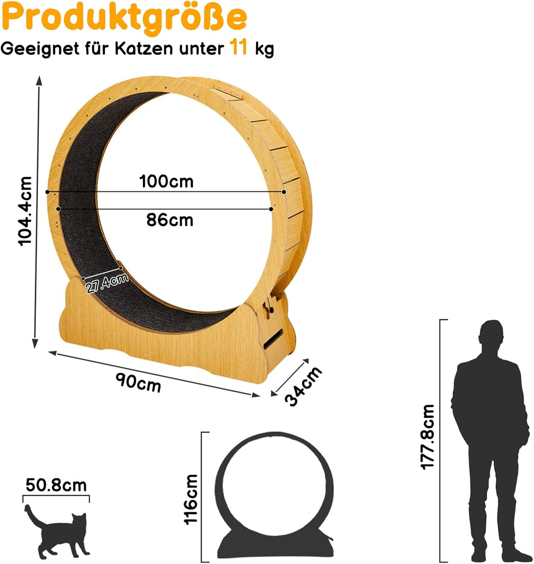 LEADZM Katzenlaufrad | 100cm Durchmesser - Laufrad Katze für grosse Katzen - Hochdichte Faserplatte,