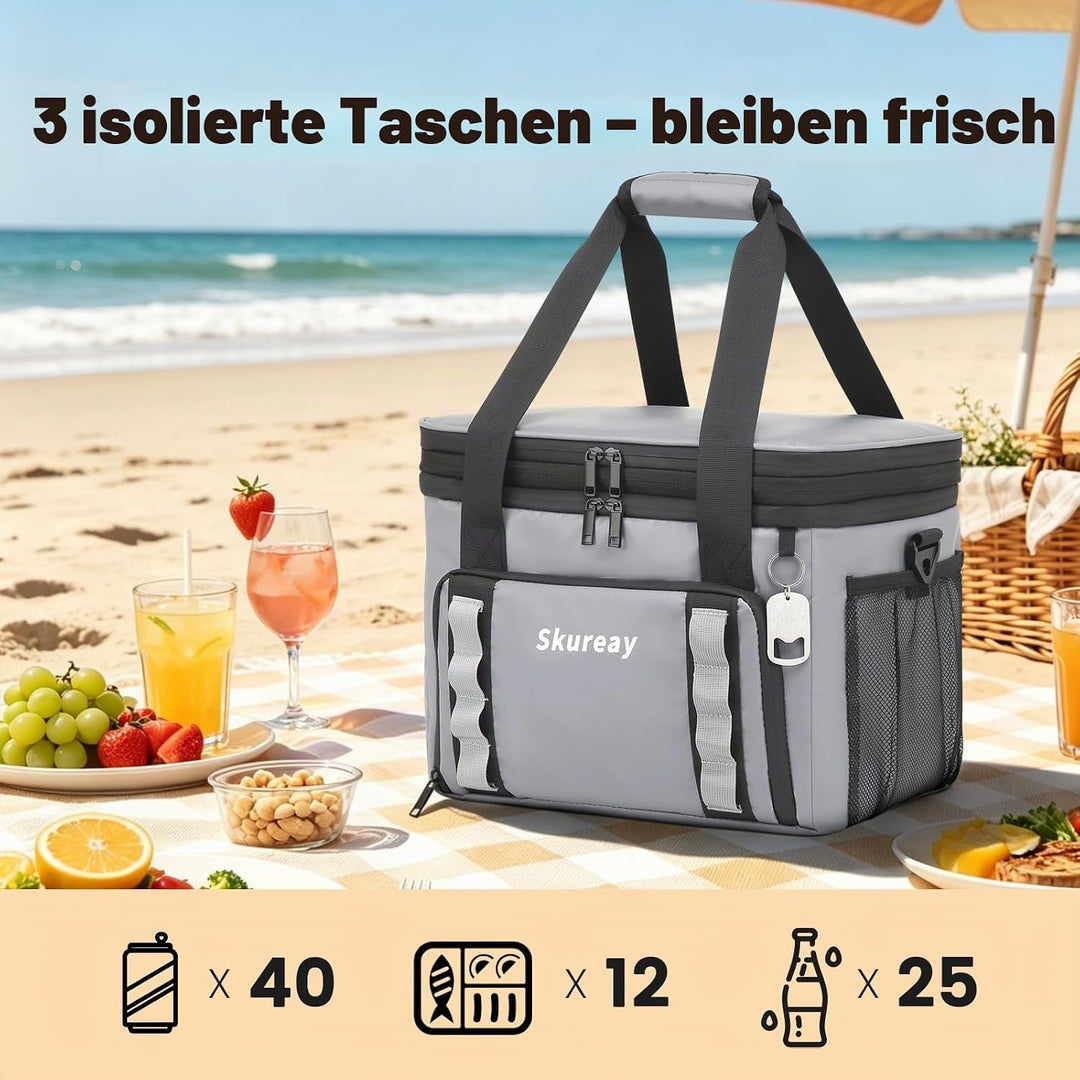 Grosse, erweiterbare Kühltasche aus weichem Material, doppelstöckige Lunchtasche für Damen und Herre