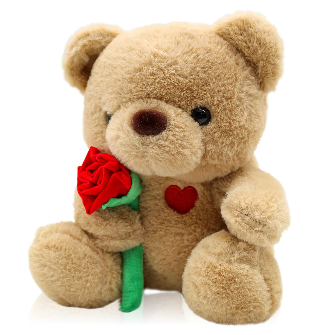 Teddybär, Teddy mit Rose 25cm, Plüsch-Bär Teddy Kuscheltier, Muttertagsgeschenke für Mama, Süsser St