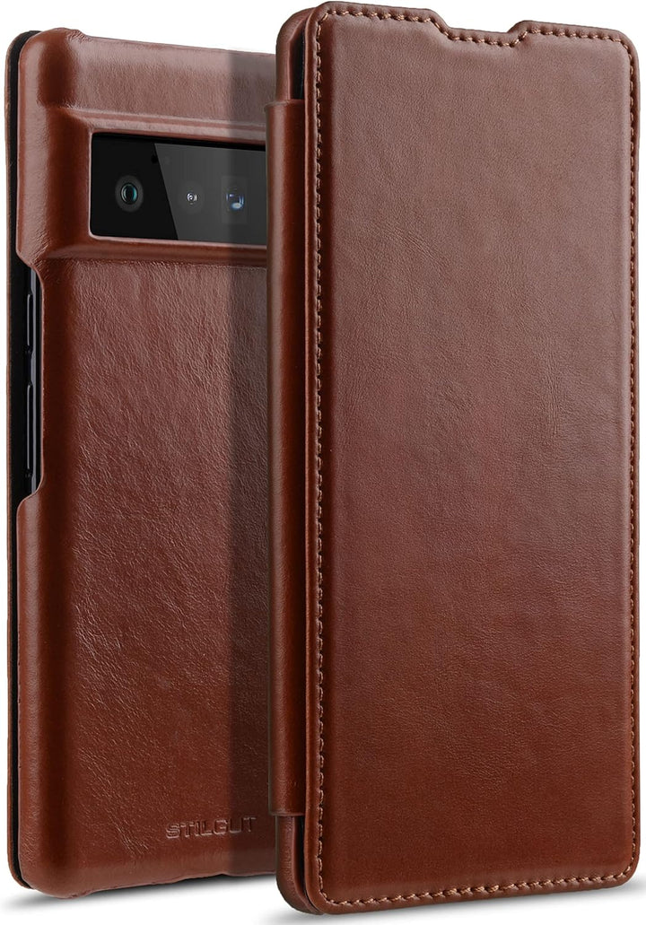 STILGUT Book Case kompatibel mit Google Pixel 6 Pro Hülle aus Leder zum Klappen, Klapphülle, Handyhü