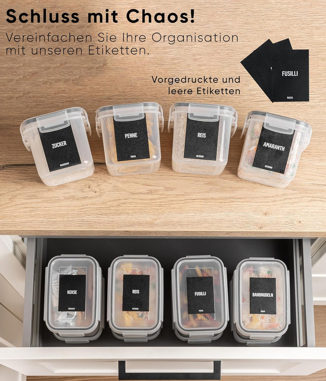 Deco haus® Vorratsdosen mit Deckel Luftdicht [inkl. VORRATSETIKETTEN] - 12er Vorratsbehälter Set - A