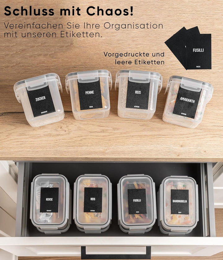 Deco haus® Vorratsdosen mit Deckel Luftdicht [inkl. VORRATSETIKETTEN] - 12er Vorratsbehälter Set - A