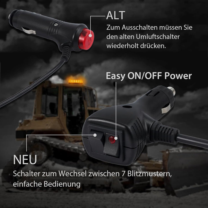 PROZOR Auto Rundumleuchte 24 LED 12V/ 24V Wasserdicht Warnleuchte mit Doppelschalter 5m Zigarettenan
