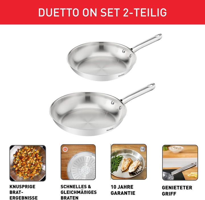 Tefal Duetto On Pfannen-Set, 2-tlg. 24/28 cm, unversiegelt, dicker Wärmediffusionsboden, Komfort-Gri