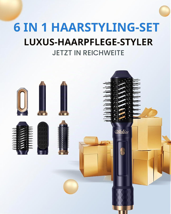 UKLISS Haartrockner &amp; Haarstyler 6 in 1, Automatisch Airflow Lockenstab, Hair Dryer, Rundbürstenföhn