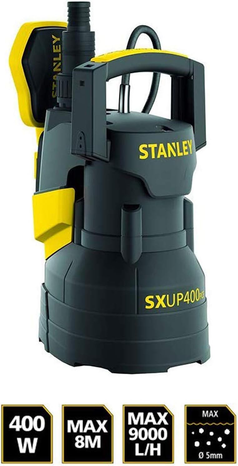 Stanley SXUP400PCE Tauchpumpe für Klarwasser (400 W, Förderleistung max. 9.000 l/h, Förderhöhe max.