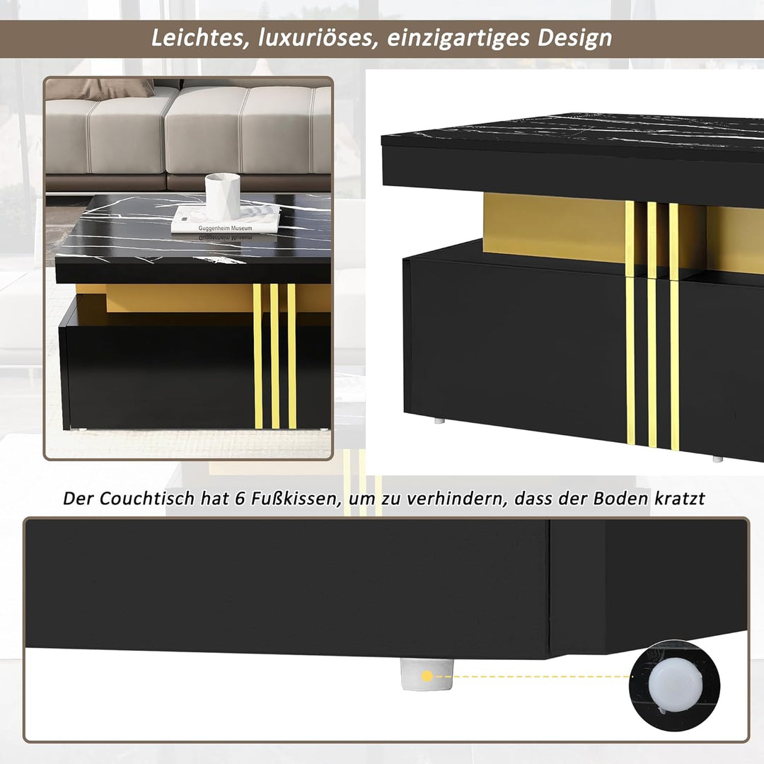 Merax Couchtisch Hochglanz Wohnzimmertisch mit 2 Schubladen, Moderner rechteckiger Kaffeetisch Sofat