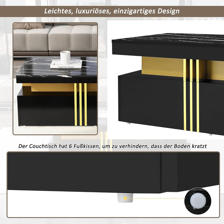 Merax Couchtisch Hochglanz Wohnzimmertisch mit 2 Schubladen, Moderner rechteckiger Kaffeetisch Sofat