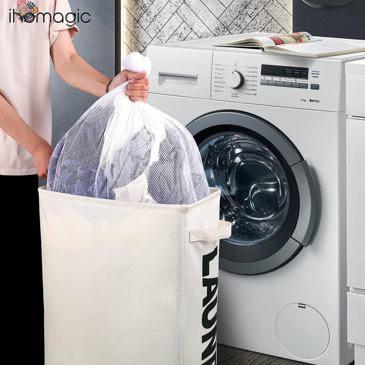 IHOMAGIC 62L Schmale Wäschesack mit Rollen - Hoher Wäschekorb mit Abnehmbaren Wäschesäcken, Grossen
