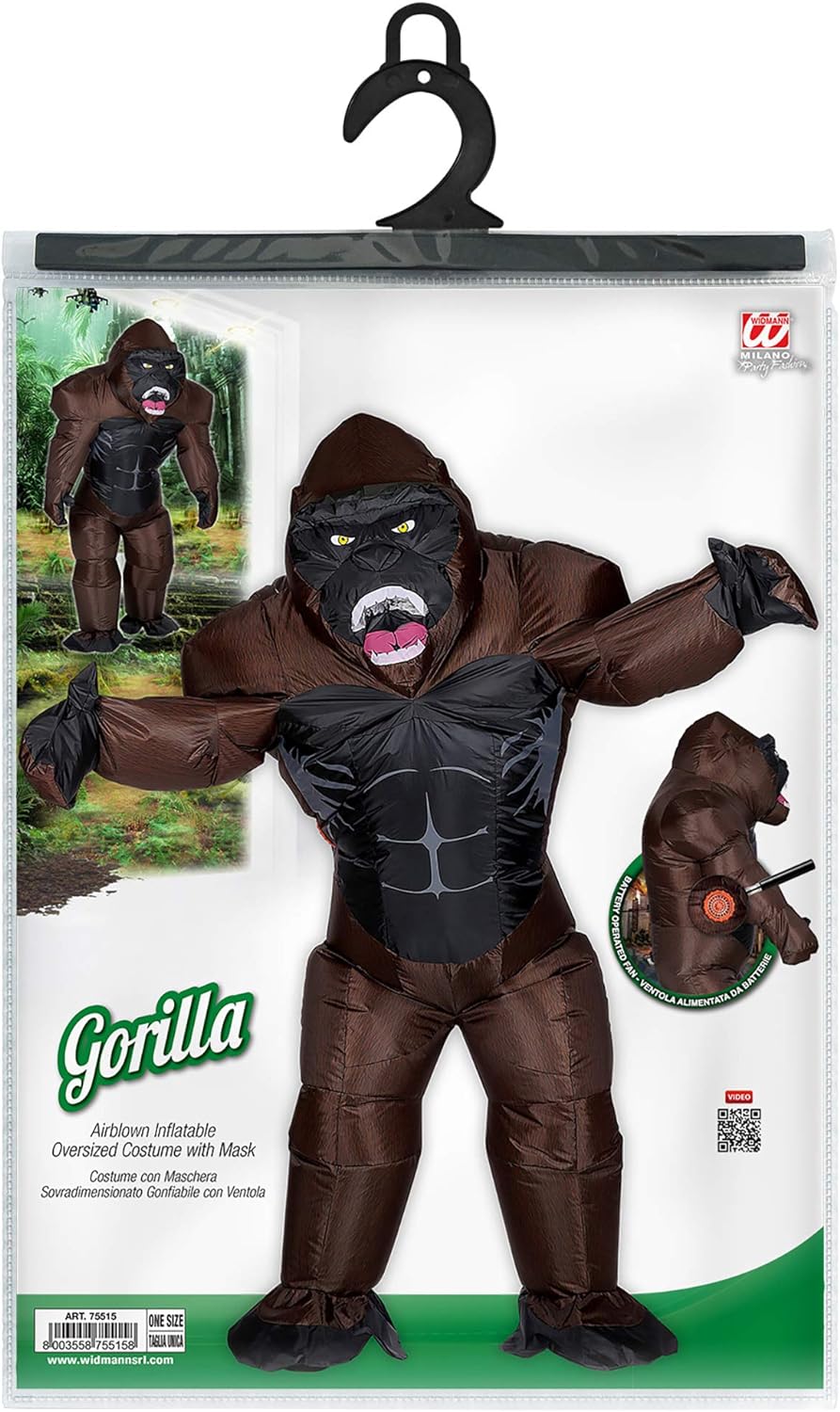 "GORILLA" (airblown inflatable oversized costume with mask) (4 x AA batteries not included) - (One S