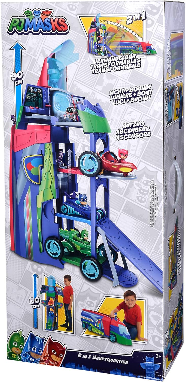 Simba 109402466 - PJ Masks Verwandelbares Hauptquartier, Fahrzeug, 2-in-1, transformiert sich, mit L
