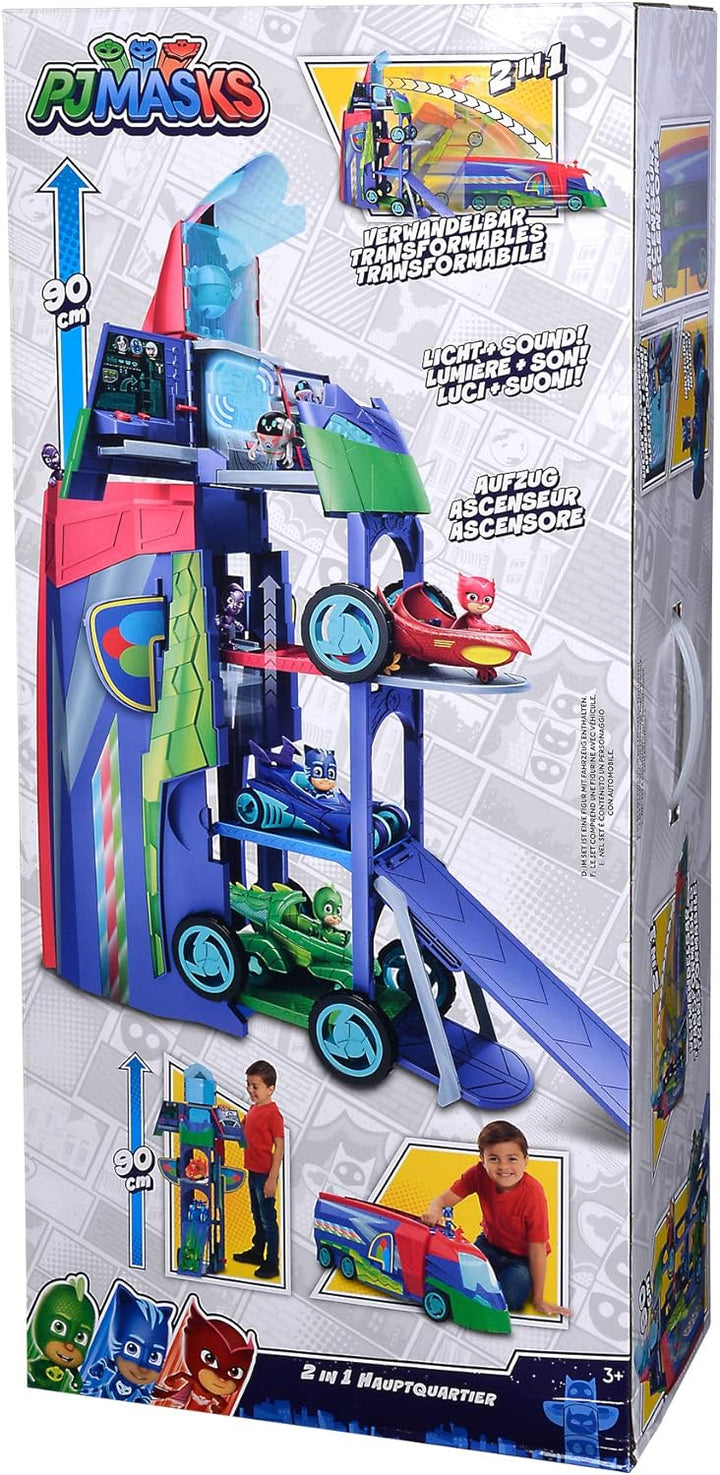 Simba 109402466 - PJ Masks Verwandelbares Hauptquartier, Fahrzeug, 2-in-1, transformiert sich, mit L